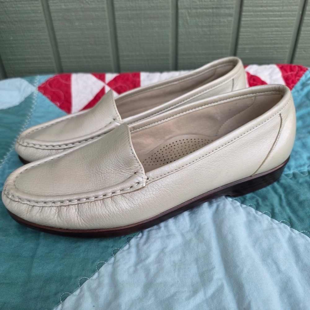 SAS Womens Scenic Bone Leather Loafers 8.5 W Comfort Shoes